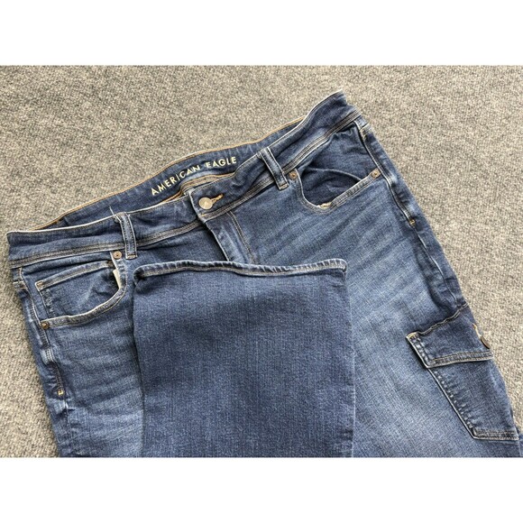 American Eagle Jeans Womens 18 Blue Kick Boot Denim Flap Pockets Dark Stretch - Picture 1 of 10